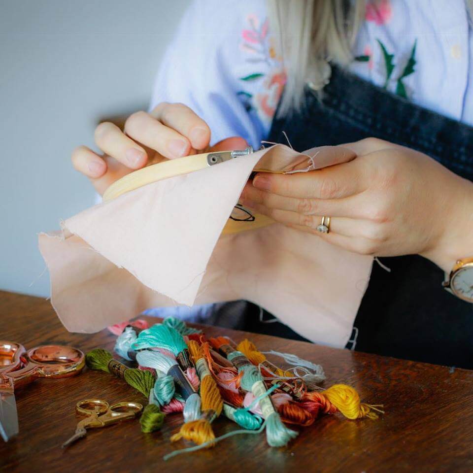 Stitch happy organic cotton hand embroidery wall art