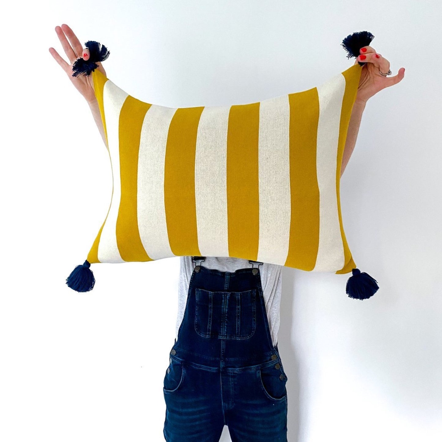 Sophie Home Mustard Stripe Tassel Cushion Cover