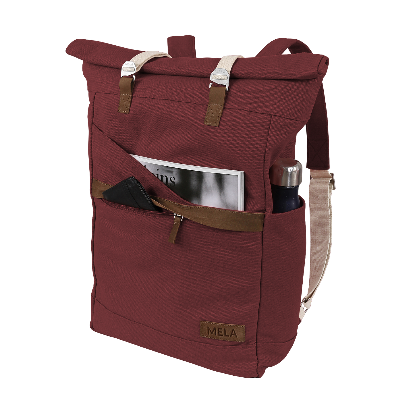 melawear answer GOTS certified organic cotton fairtrade folder roll top rucksack like fjällräven sustainable ethical eco bag burgundy