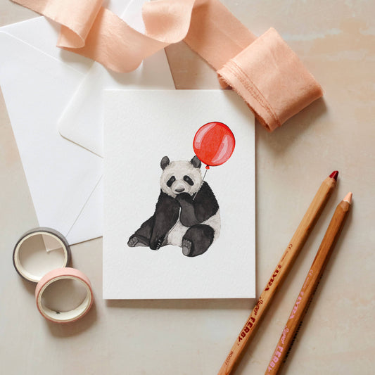 Panda with Red Balloon Greeting Card
