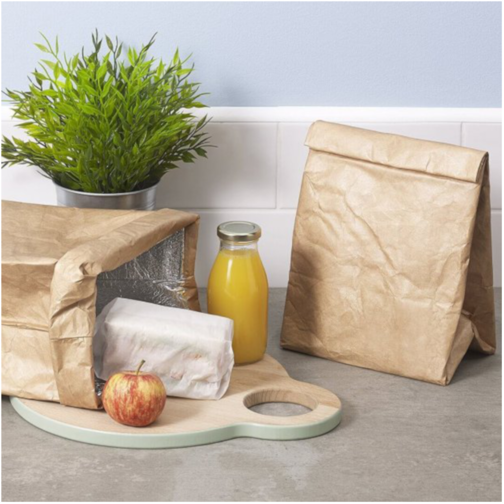 Roll up reusable brown paper lunch bag magnetic insulated