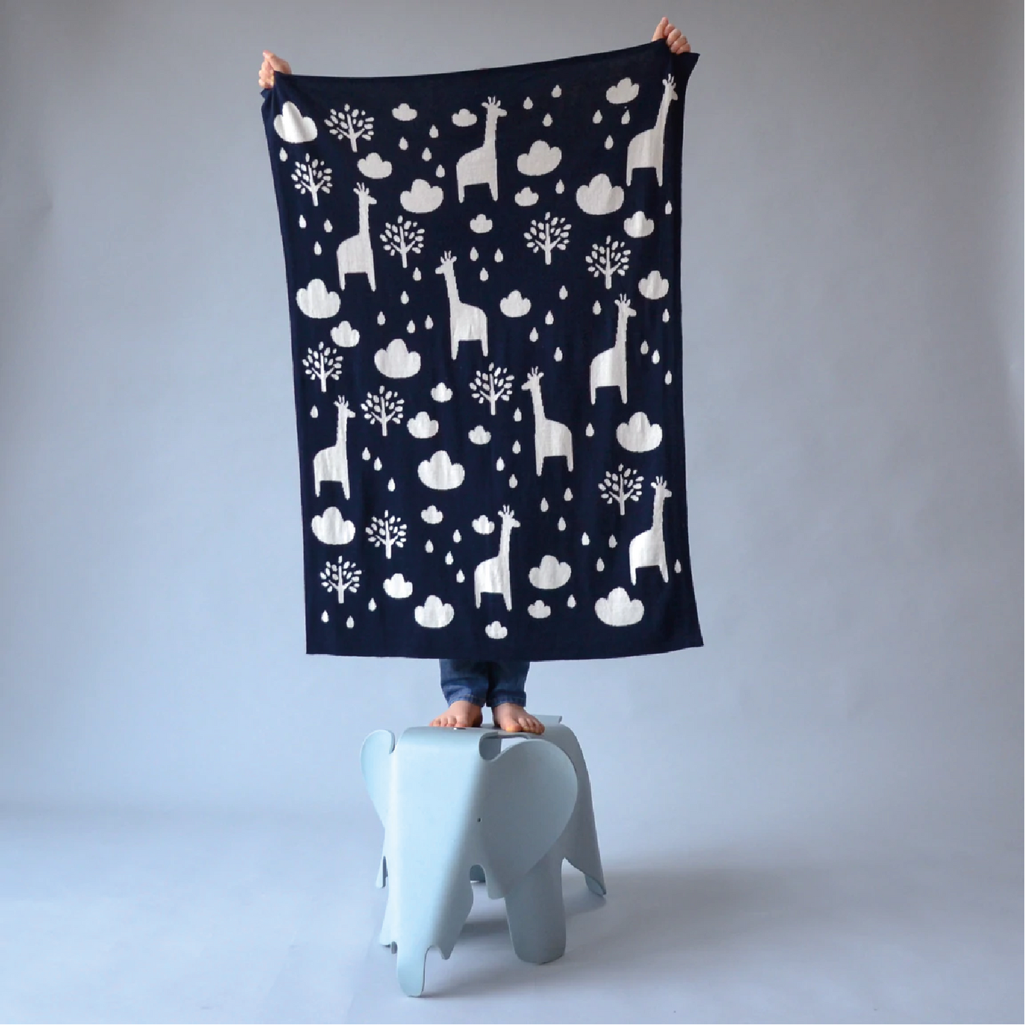 Sophie Home Navy and Ivory Giraffe Blanket