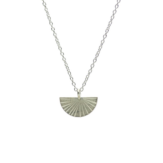 Silver pendant necklace fan shape
