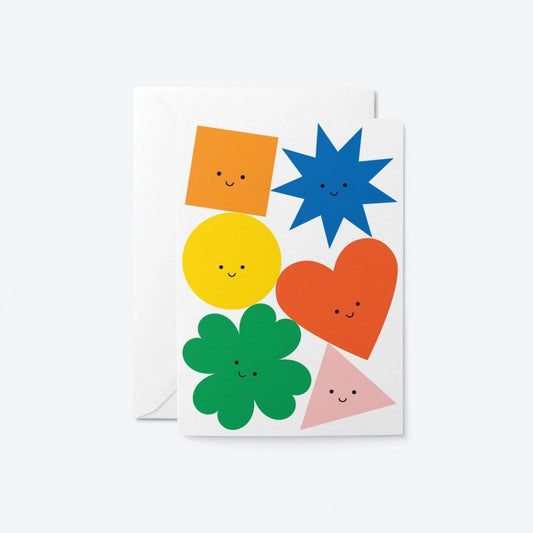 Multicoloured Happy Shapes Greetings Card