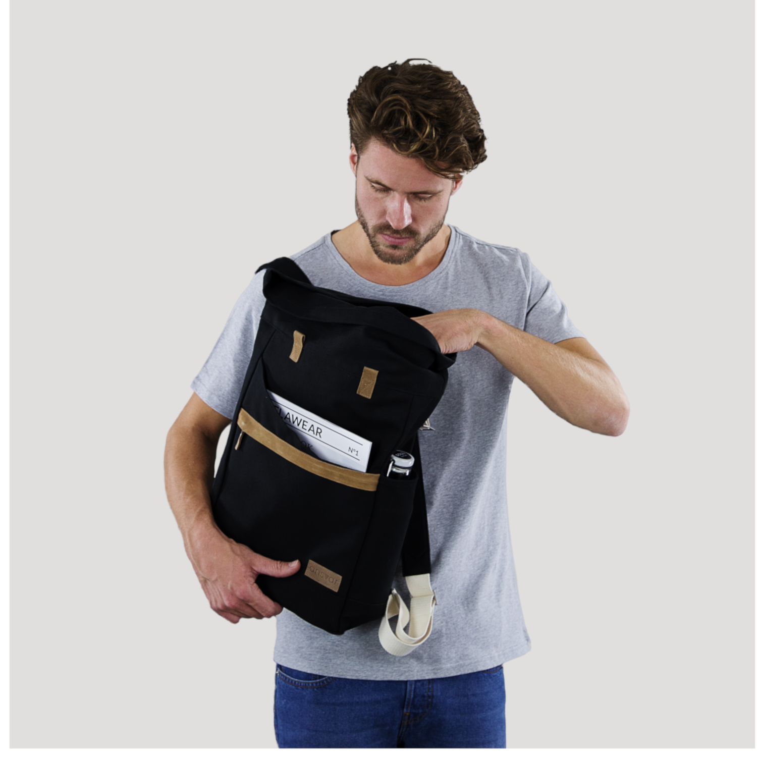 melawear ansvar black rucksack rolltop bag organic cotton fairtrade ethical sustainable  eco design