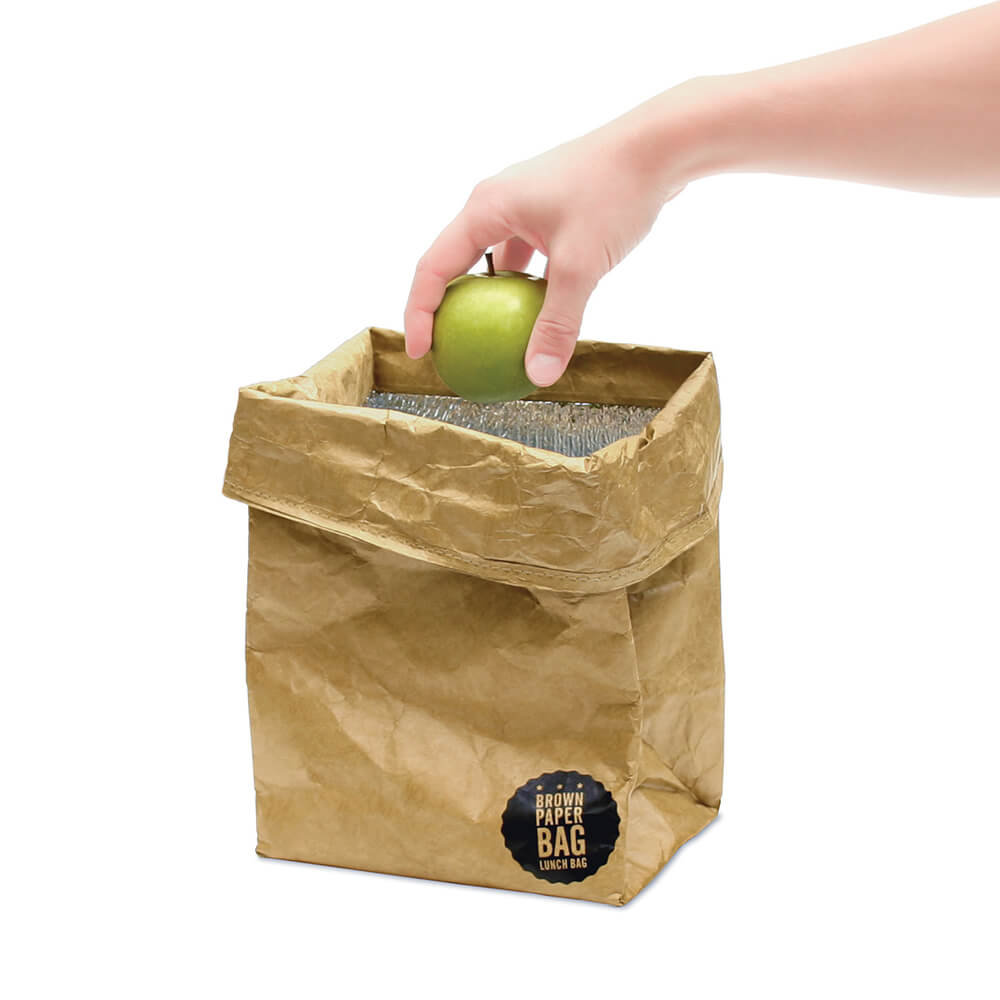 Roll up reusable brown paper lunch bag magnetic insulated