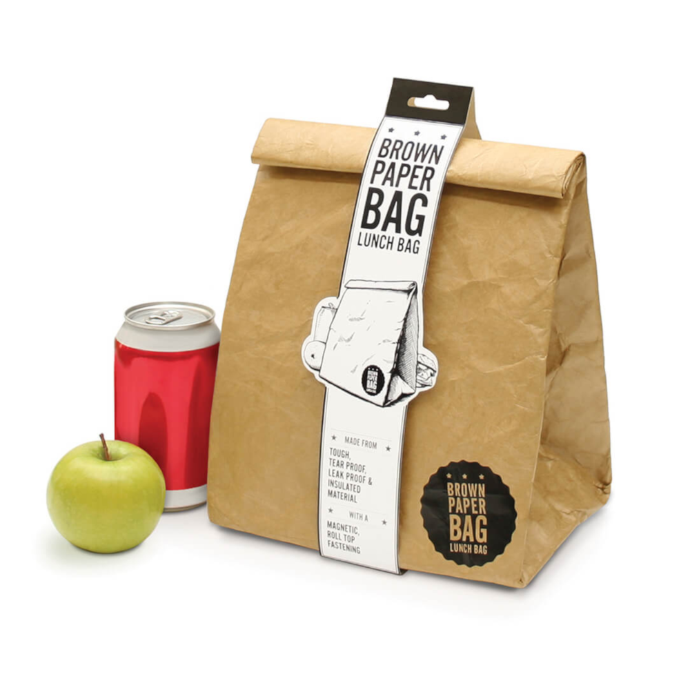Roll up reusable brown paper lunch bag magnetic insulated
