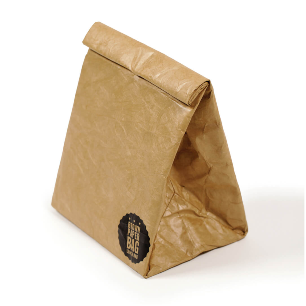 Roll up reusable brown paper lunch bag magnetic insulated