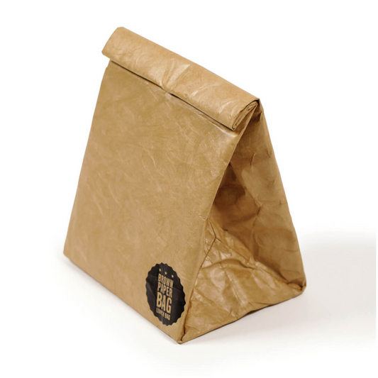 Roll up reusable brown paper lunch bag magnetic insulated